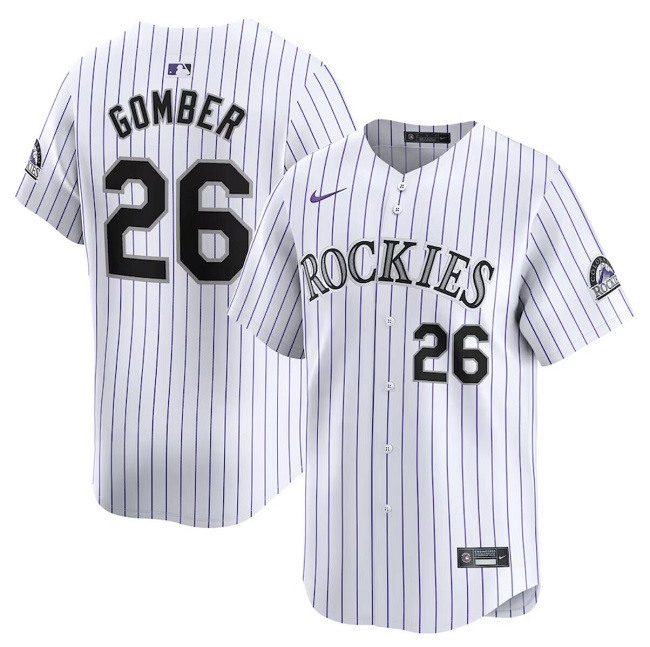 Men's Colorado Rockies #26 Austin Gomber White Home Limited Stitched Baseball Jersey